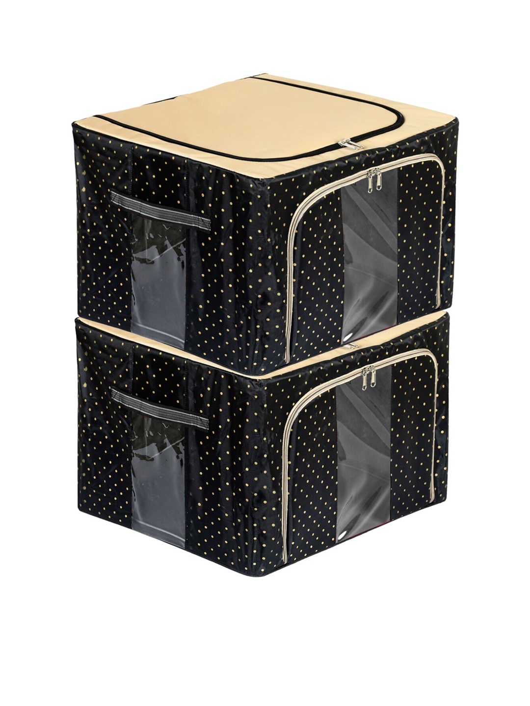 

Kuber Industries Set of 2 Black & Beige Polka Dot Print Wardrobe Organiser