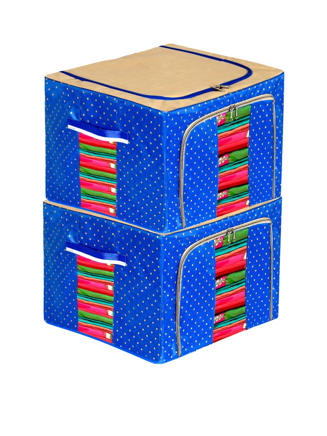 

Kuber Industries Set of 2 Blue & Beige Polka Dot Print Wardrobe Organiser