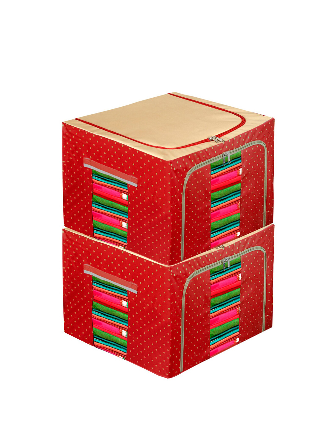 

Kuber Industries Set Of 2 Red & Beige Printed Storage Organisers