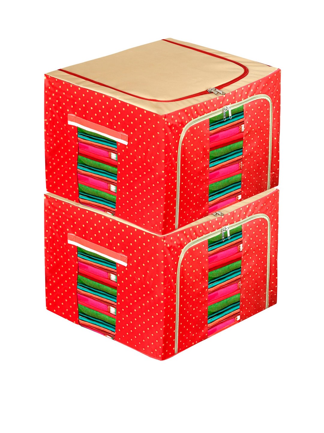 

Kuber Industries Set Of 2 Red & Beige Wardrobe Organizers