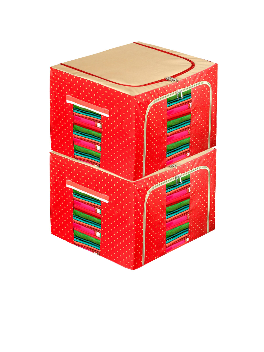 

Kuber Industries Set Of 2 Red & Beige Wardrobe Organizers
