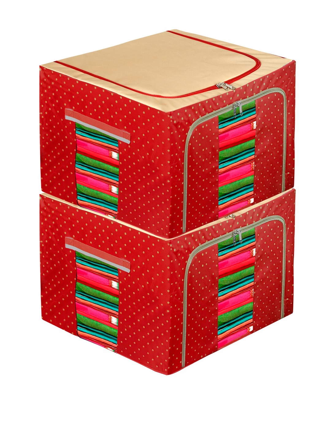 

Kuber Industries Set Of 2 Red & Beige Printed Wardrobe Organizers