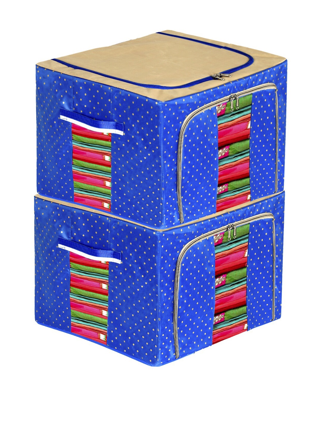 

Kuber Industries Set of 2 Blue & Beige Polka Dot Print Wardrobe Organiser