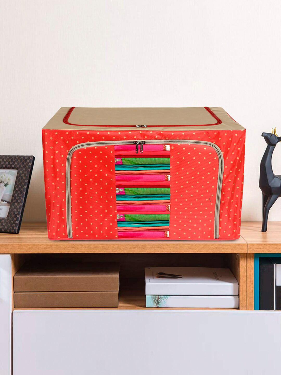 

Kuber Industries Red & Beige Polka Dot Printed Wardrobe Organizer