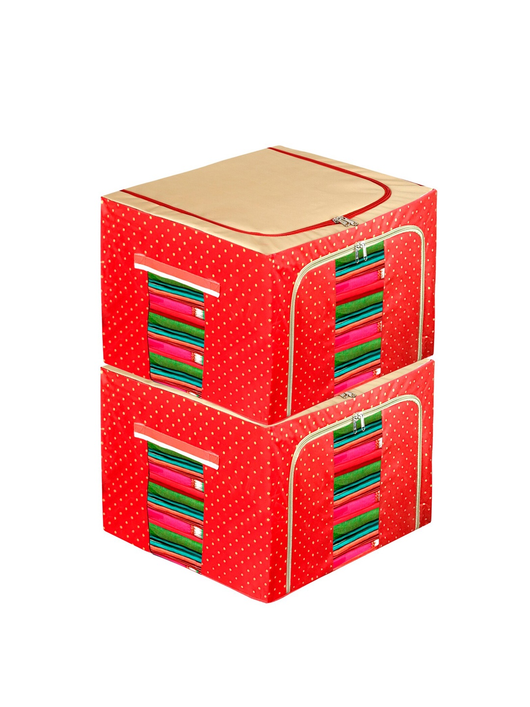 

Kuber Industries Set Of 2 Red & Beige Polka Dot Wardrobe Organizer