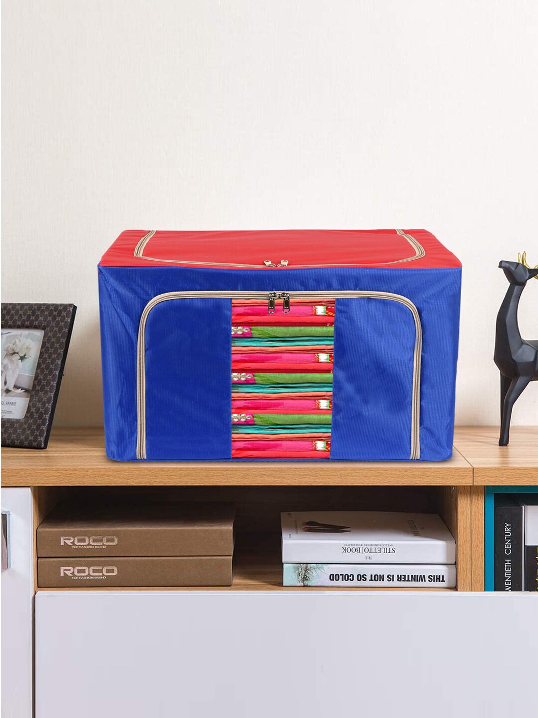 

Kuber Industries Blue & Red Solid Wardrobe Organiser