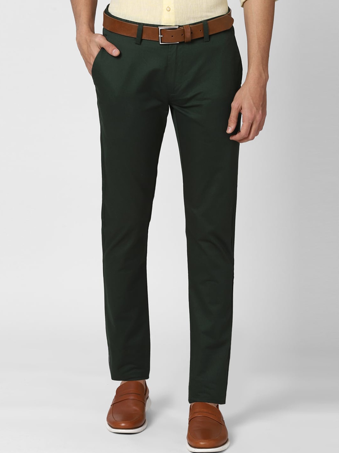 

Peter England Casuals Men Olive Green Skinny Fit Mid-Rise Formal Trousers