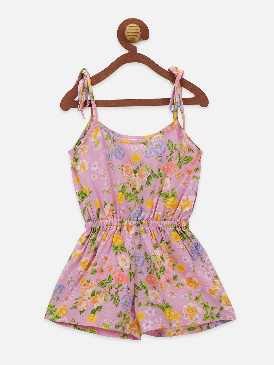 

LilPicks Girls Pink Floral Printed Playsuit