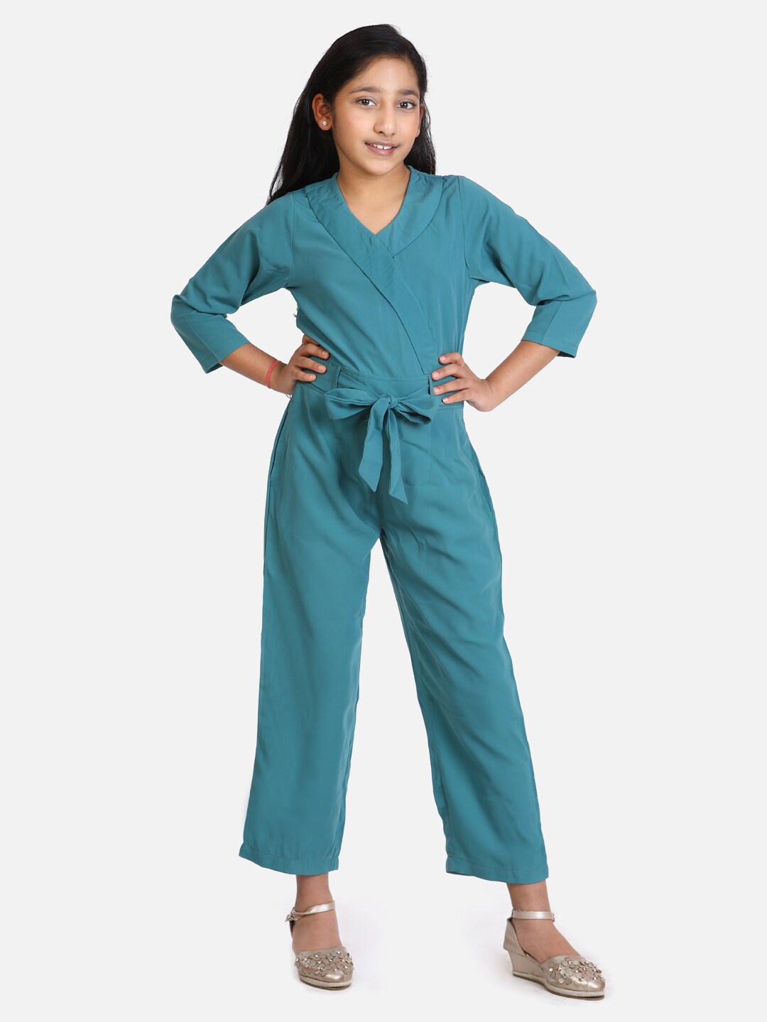 

LilPicks Girls Turquoise Blue Culotte Jumpsuit