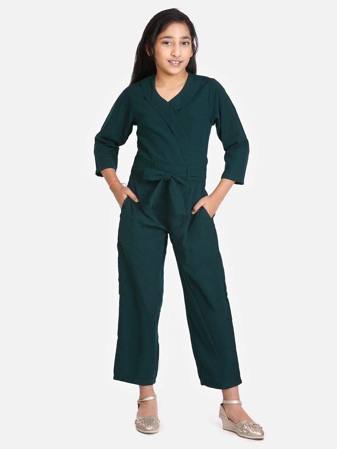 

LilPicks Girls Teal Solid Basic Jumpsuit