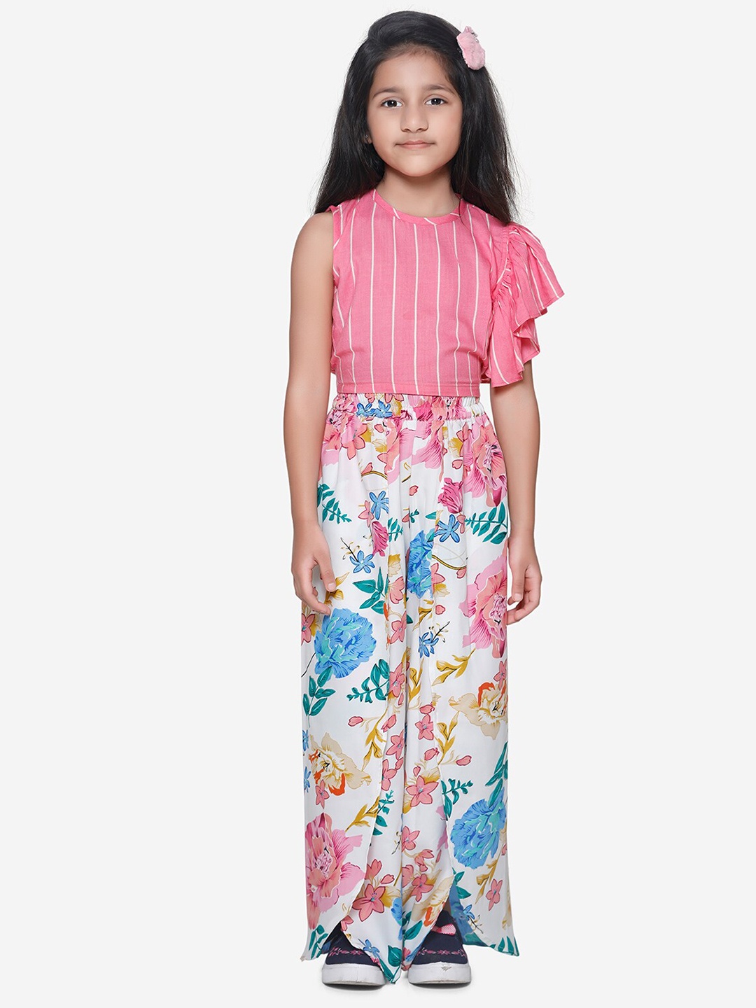 

LilPicks Girls Pink & White Striped Top with Palazzos