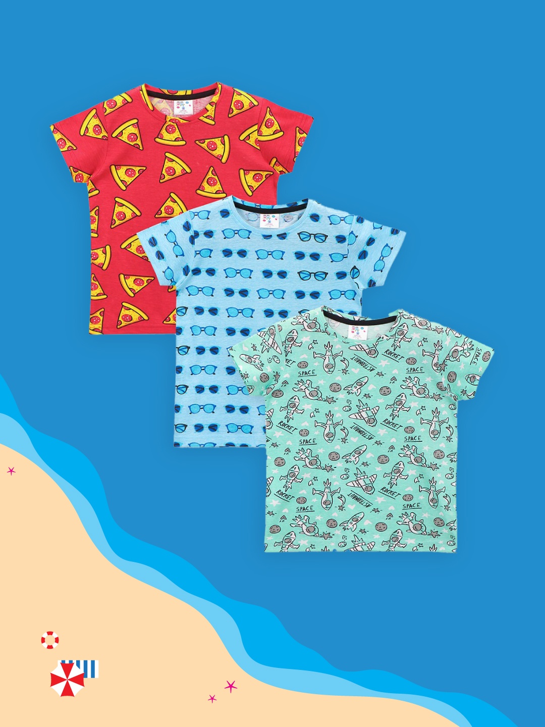 

LilPicks Boys Pack of 3 Printed T-shirts, Red