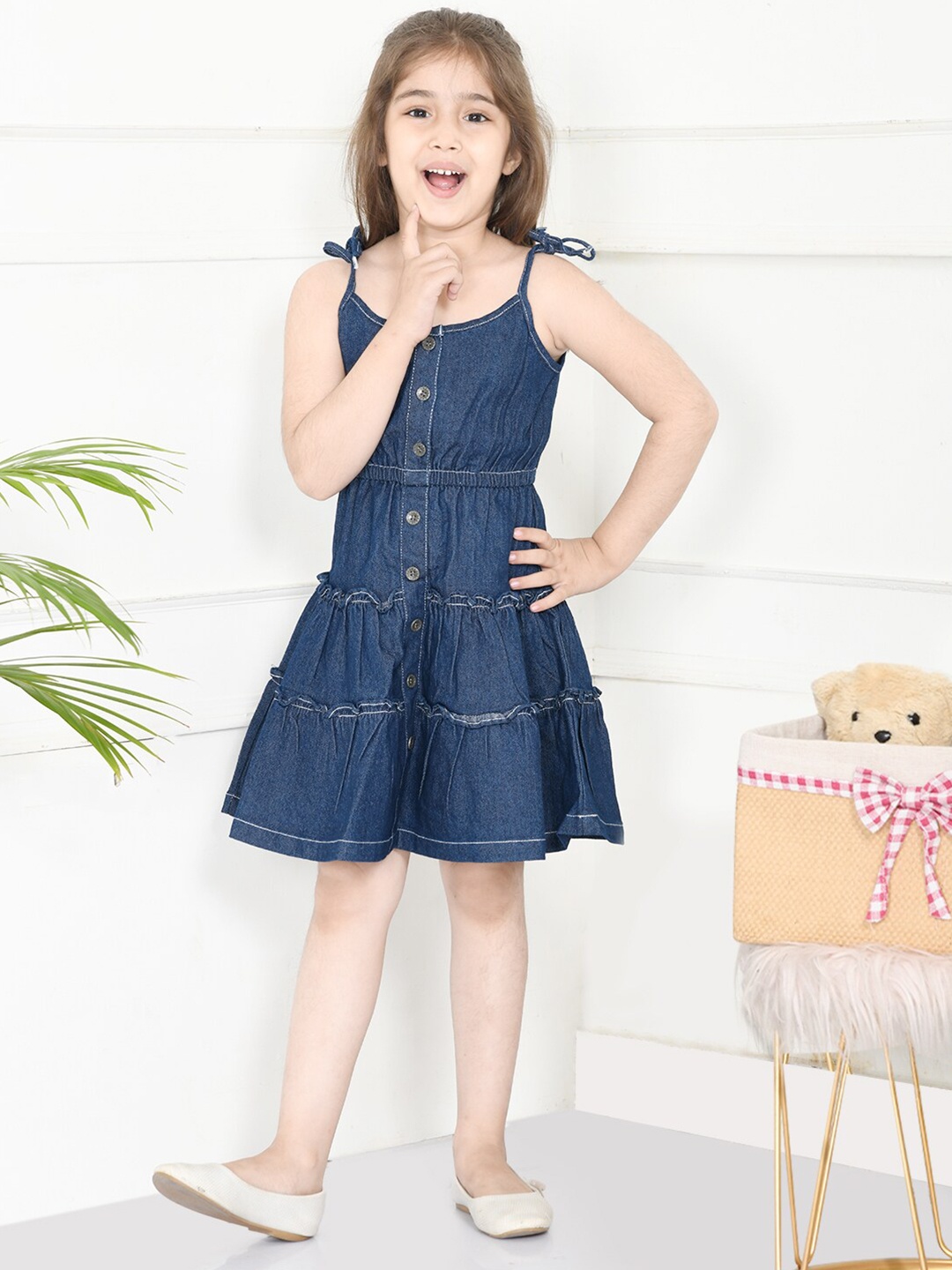 

LilPicks Girls Blue Denim Layered Fit And Flare Dress
