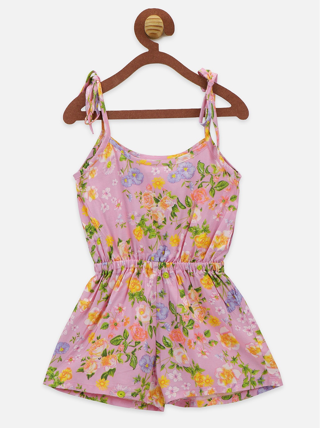 

LilPicks Girls Pink Floral Printed Playsuit