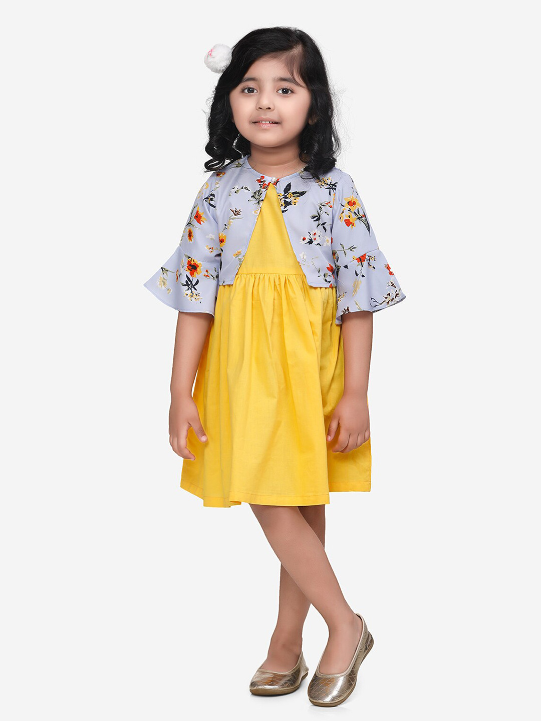 

LilPicks Girls Yellow Floral Dress