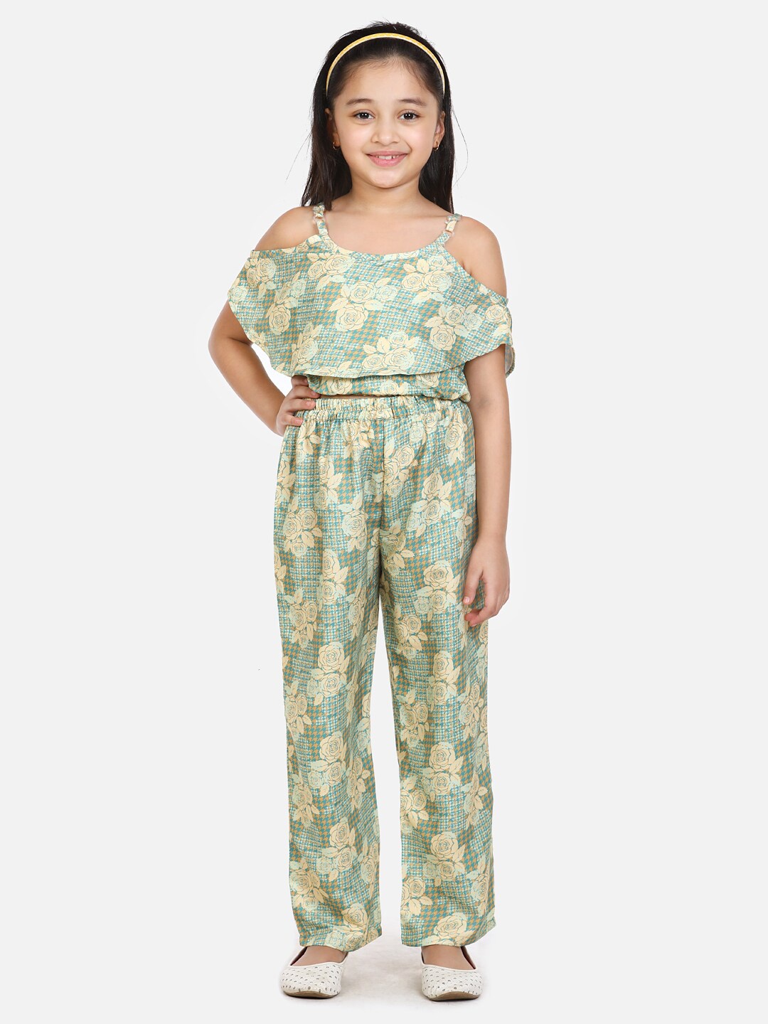 

LilPicks Girls Green Printed Top Pure Cotton with Palazzos