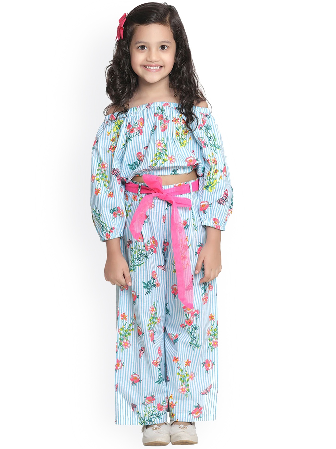 

LilPicks Girls Turquoise Blue & Pink Top & Trouser Set