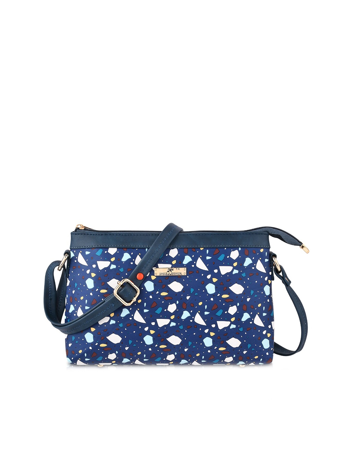 

SXF SPEED X FASHION Blue Geometric Printed PU Swagger Sling Bag