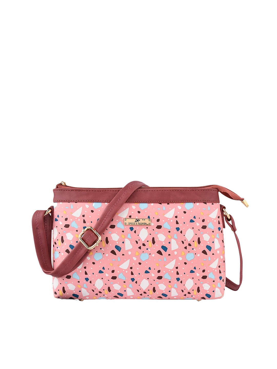 

SXF SPEED X FASHION Pink Printed PU Swagger Sling Bag