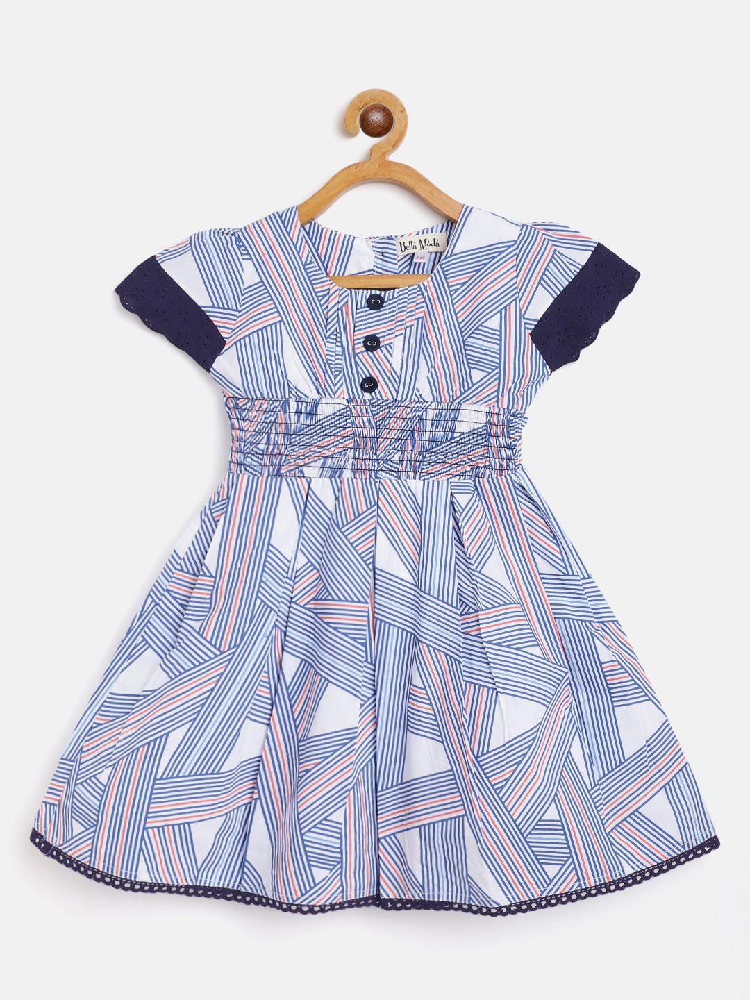 

Bella Moda Blue & White Pure Cotton Printed A-Line Dress