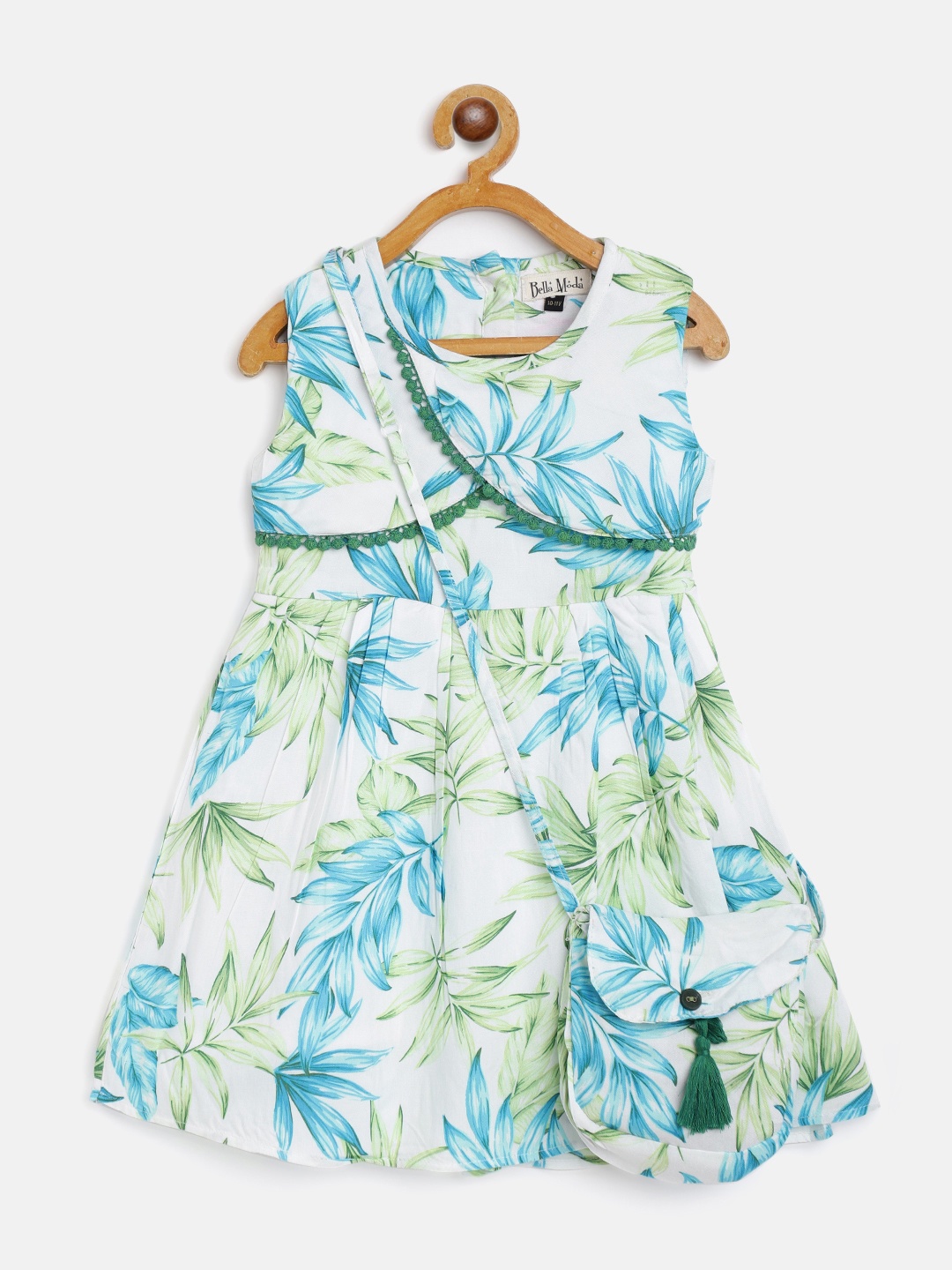 

Bella Moda White & Blue Pure Cotton Floral Print A-Line Dress with Sling Bag