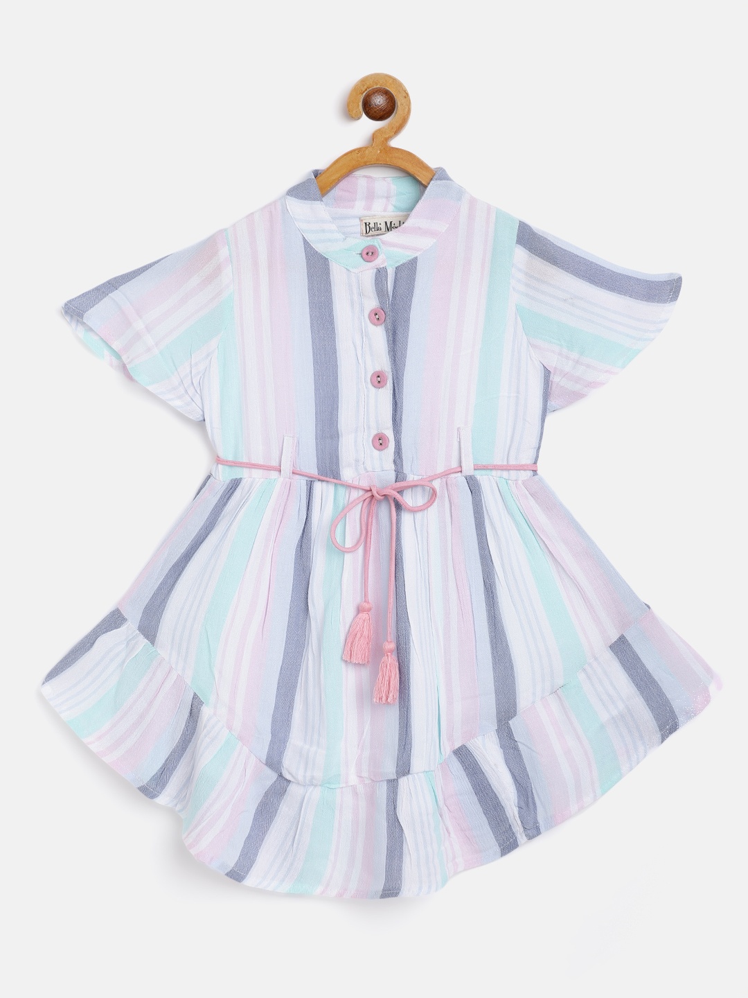 

Bella Moda Girls Pink & Blue Striped Dress