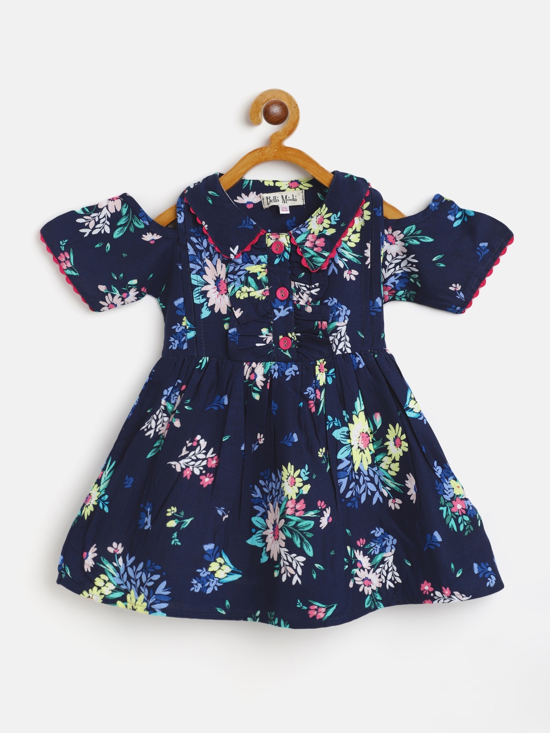 

Bella Moda Navy Blue Pure Cotton Floral Print A-Line Dress