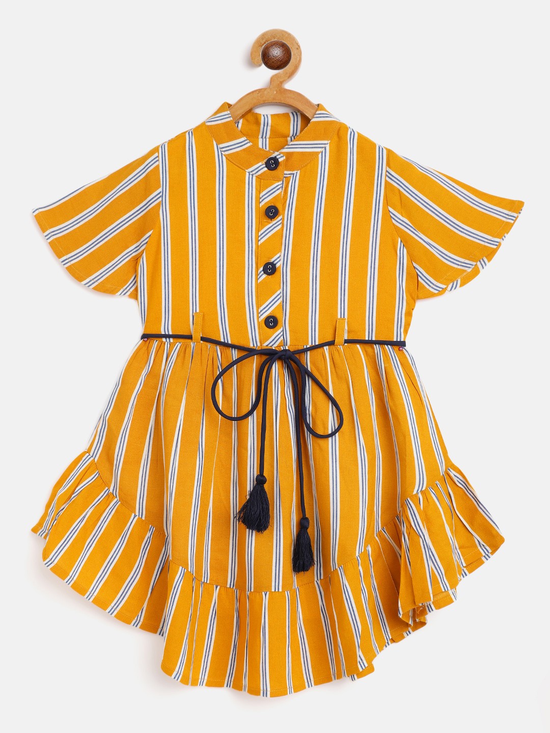 

Bella Moda Mustard Yellow & White Pure Cotton Striped Dress