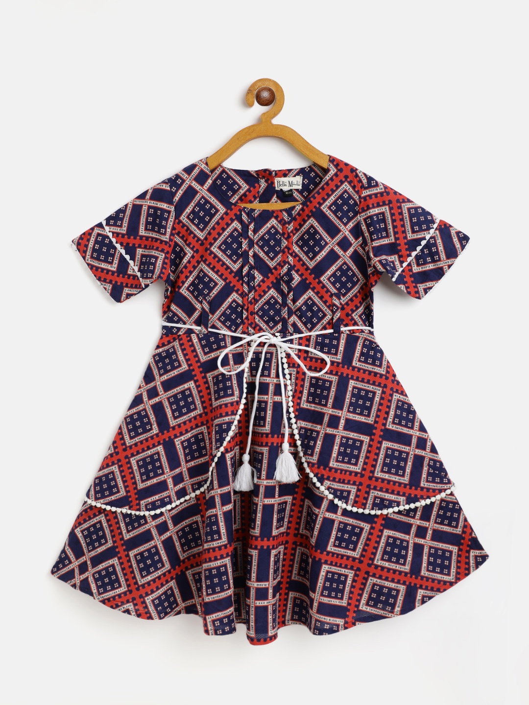 

Bella Moda Girls Navy Blue & Red Geometric Print Dress