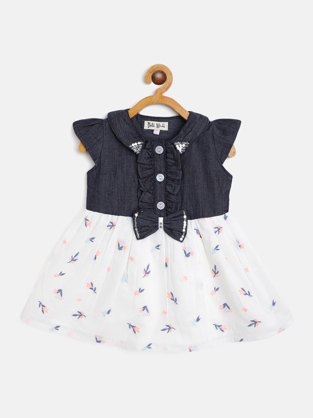 

Bella Moda Navy Blue & White Colourblocked Cotton A-Line Dress Comes With A Brief