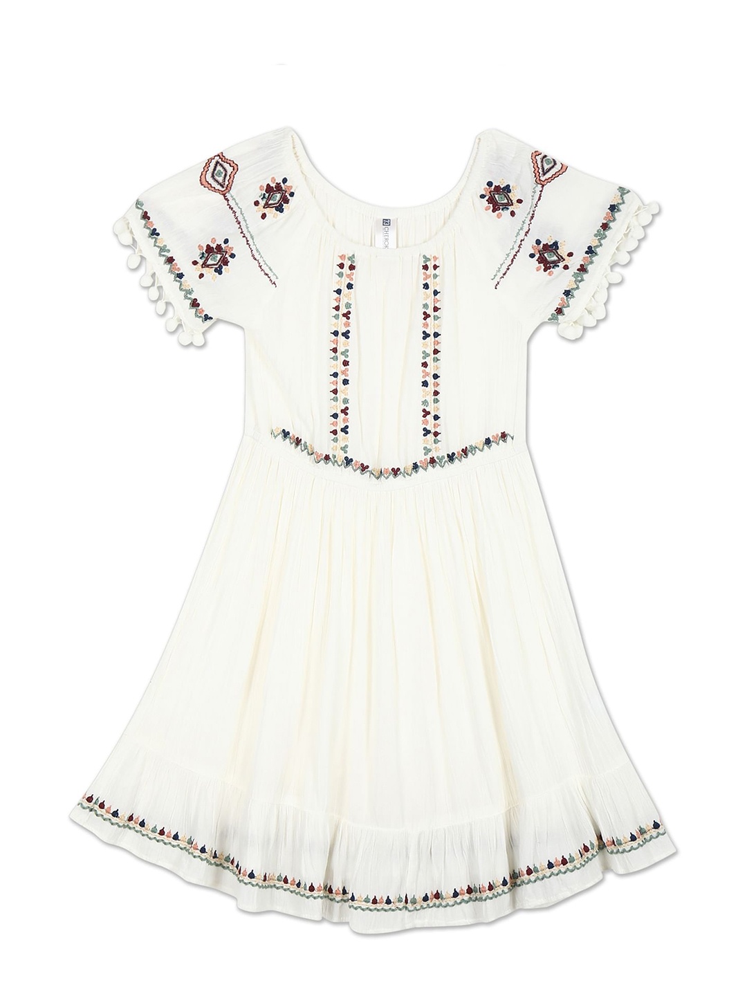 

Cherokee Girls White & Green Floral Embroidered Detail A-Line Dress
