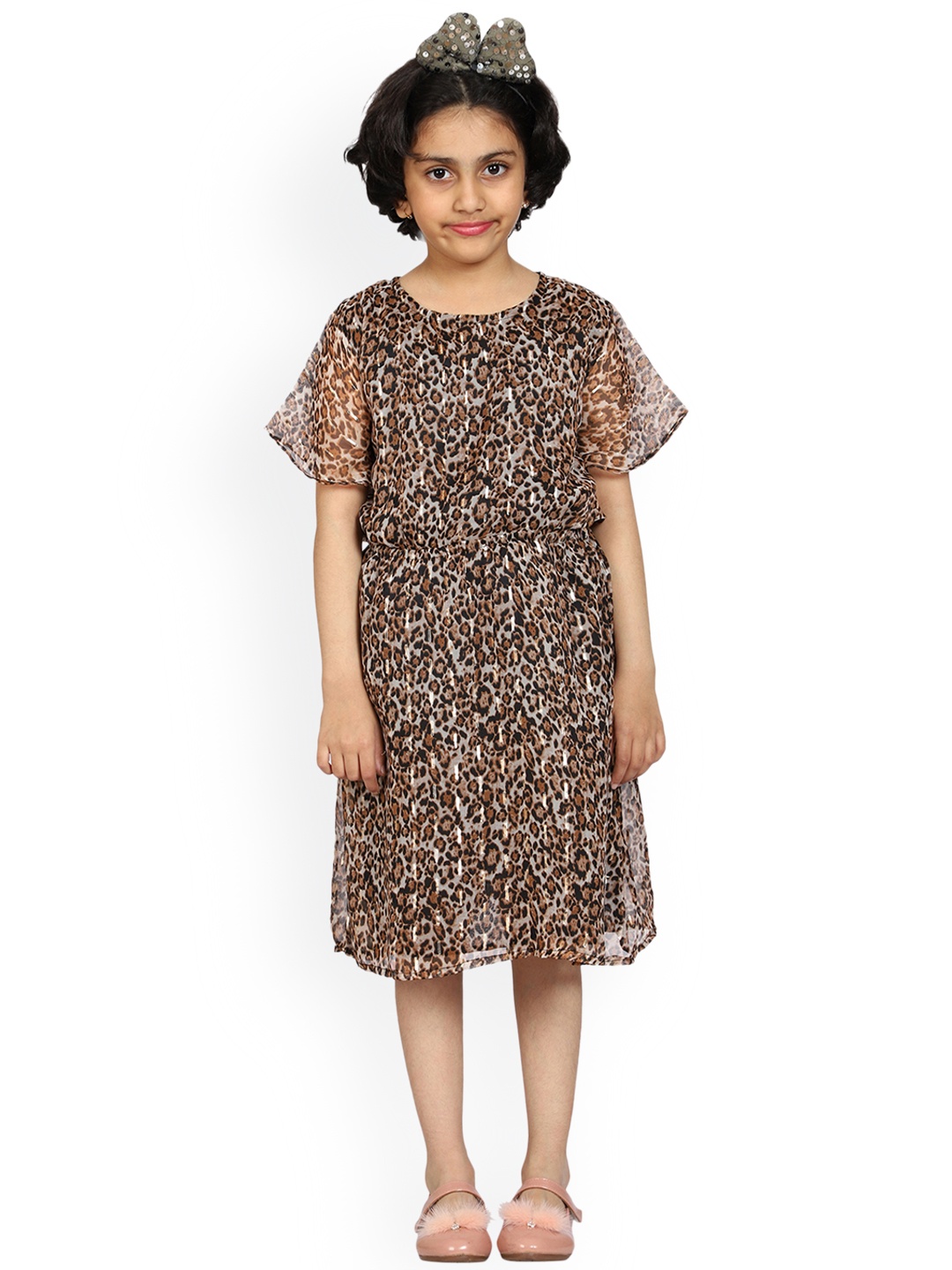 

KiddoPanti Brown Animal Georgette Dress