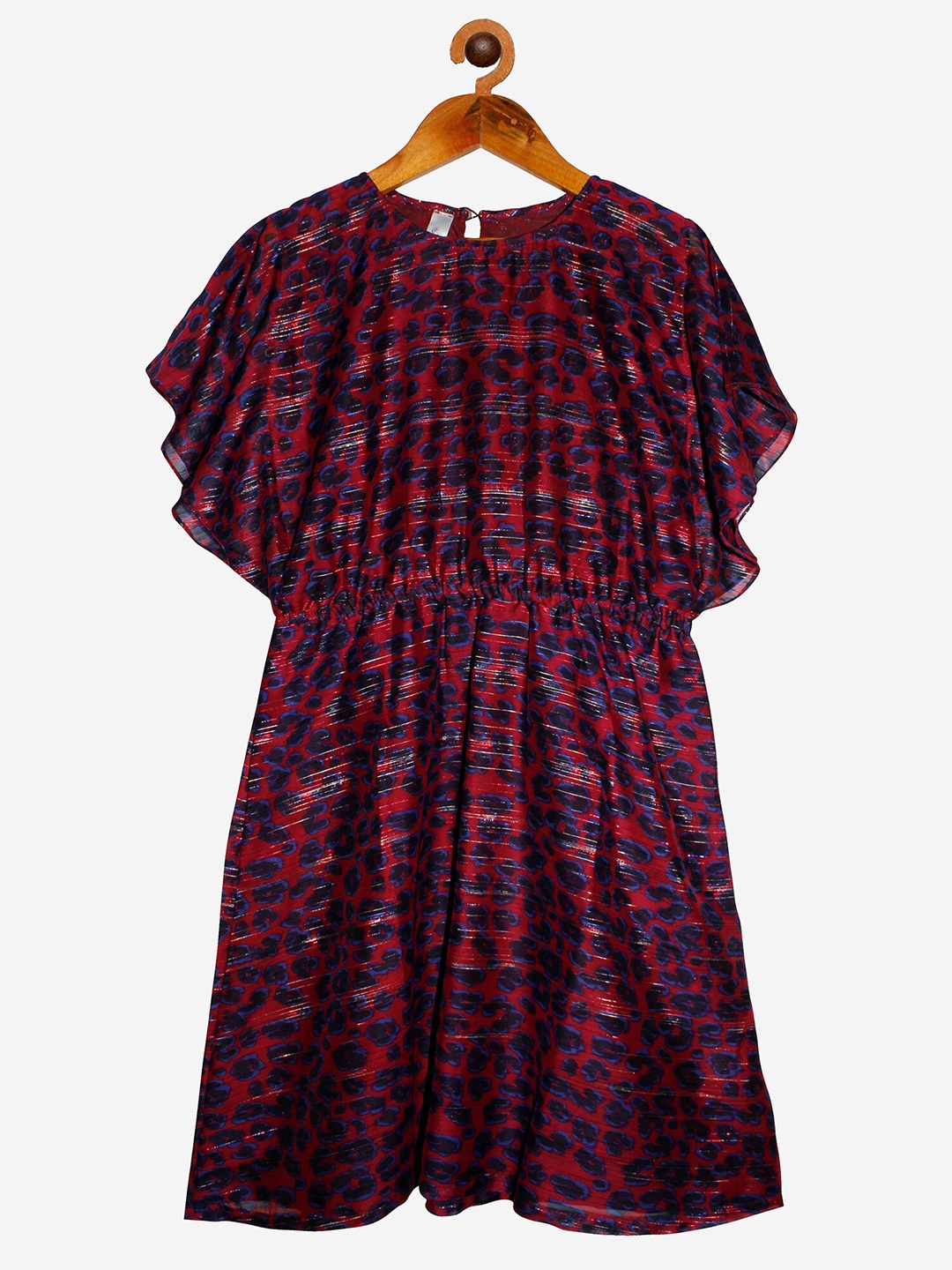 

KiddoPanti Girls Maroon & Blue Georgette Dress