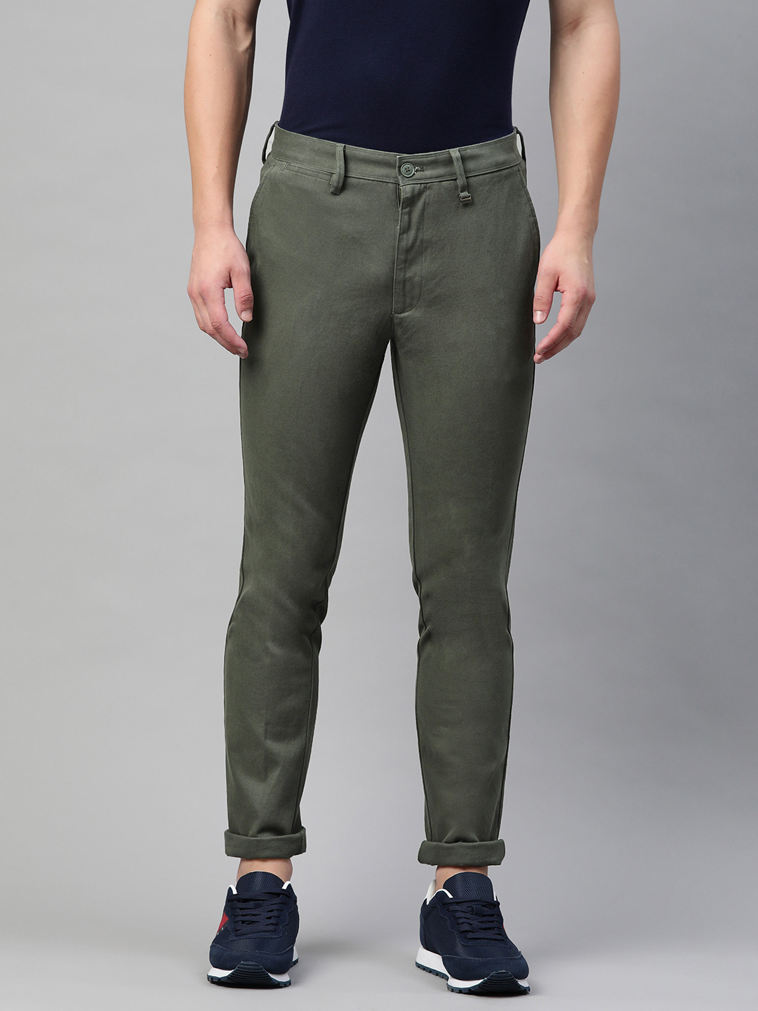 

Marks & Spencer Men Olive Green Pure Cotton Solid Slim Fit Chinos