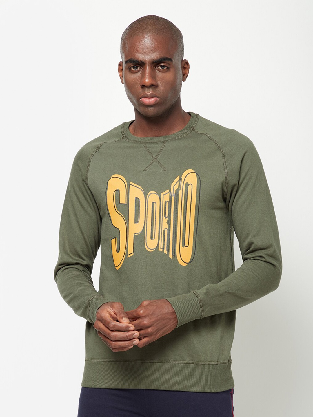 

SPORTO Men Olive Green & Yellow Brand Logo Printed Sweatshirt