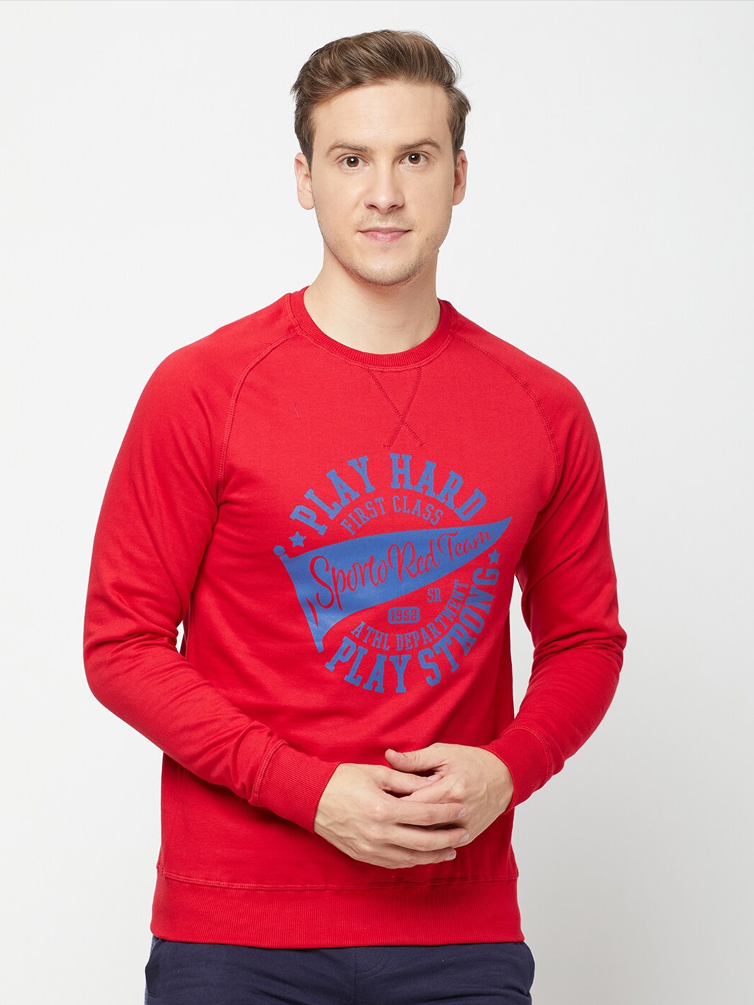 

SPORTO Men Red & Blue Brand Logo Print Sweatshirt