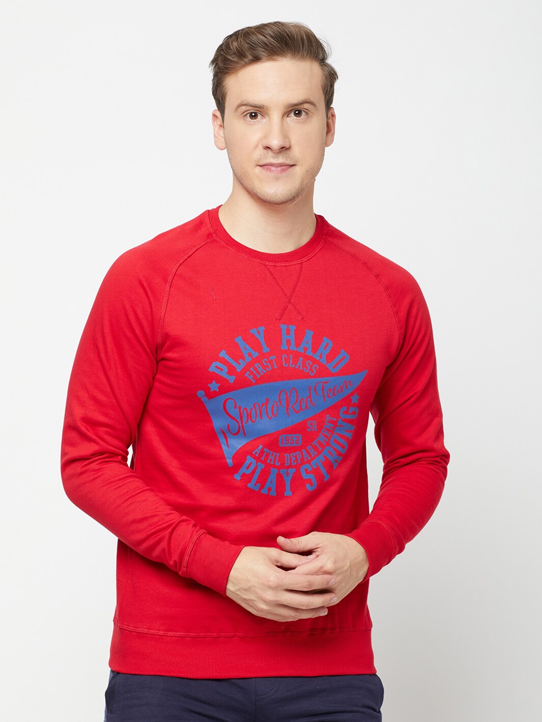 

SPORTO Men Red & Blue Brand Logo Printed Sweatshirt