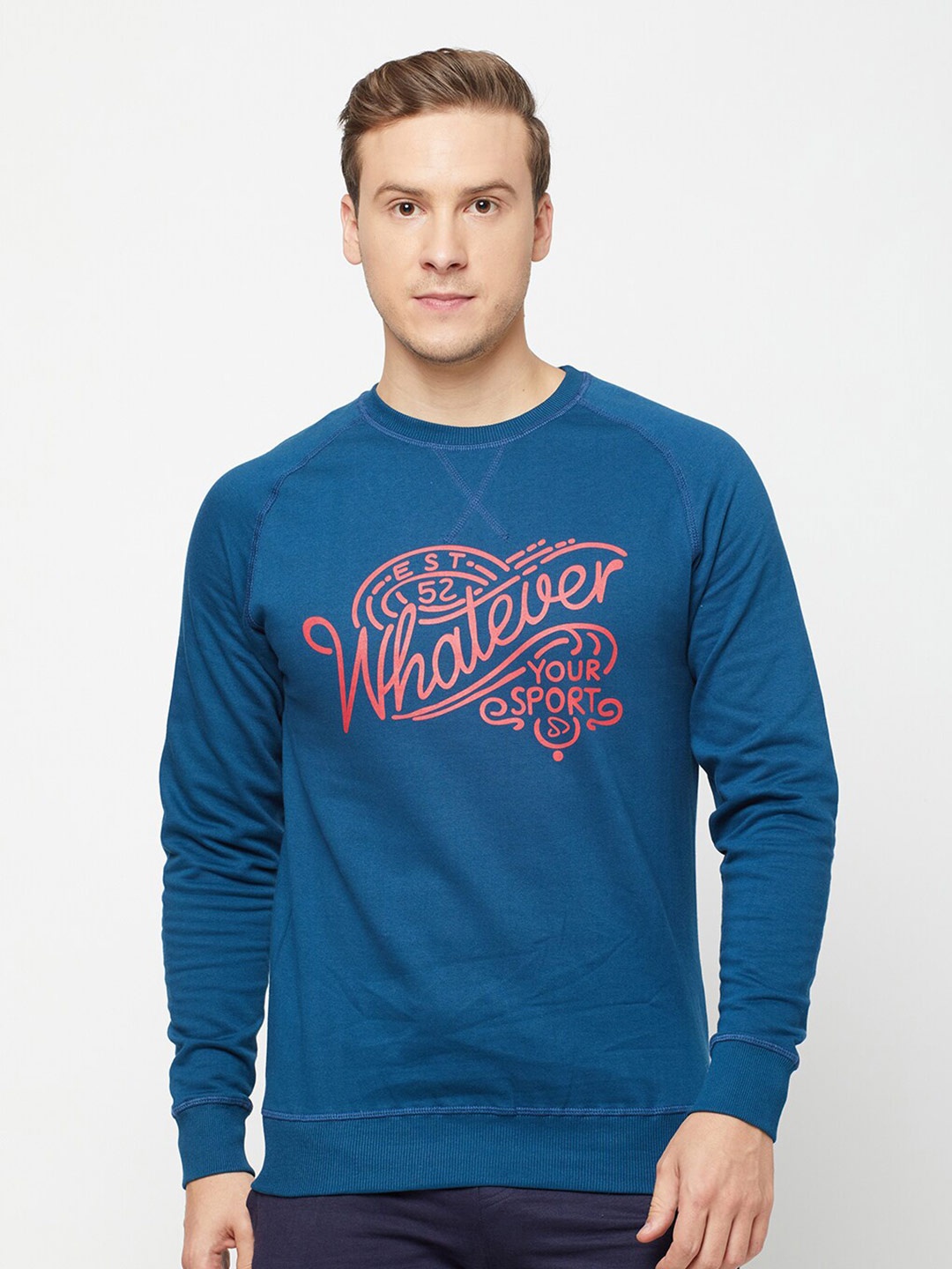 

SPORTO Men Teal Blue & Orange Printed Sweatshirt