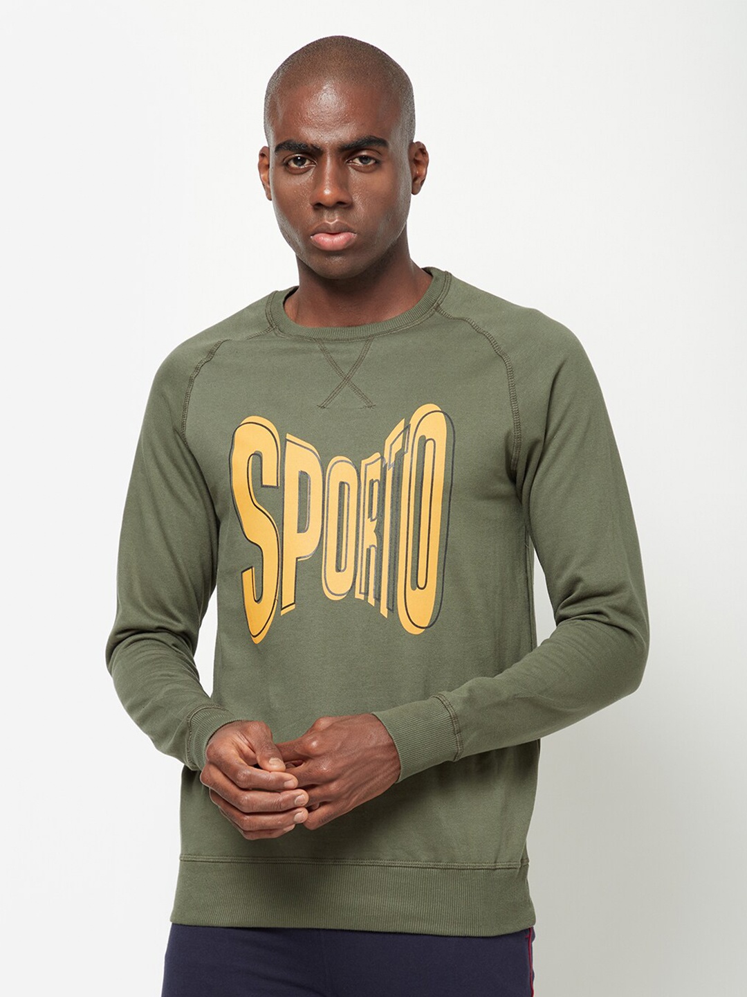 

SPORTO Men Olive Green & Yellow Brand Logo Print Sweatshirt