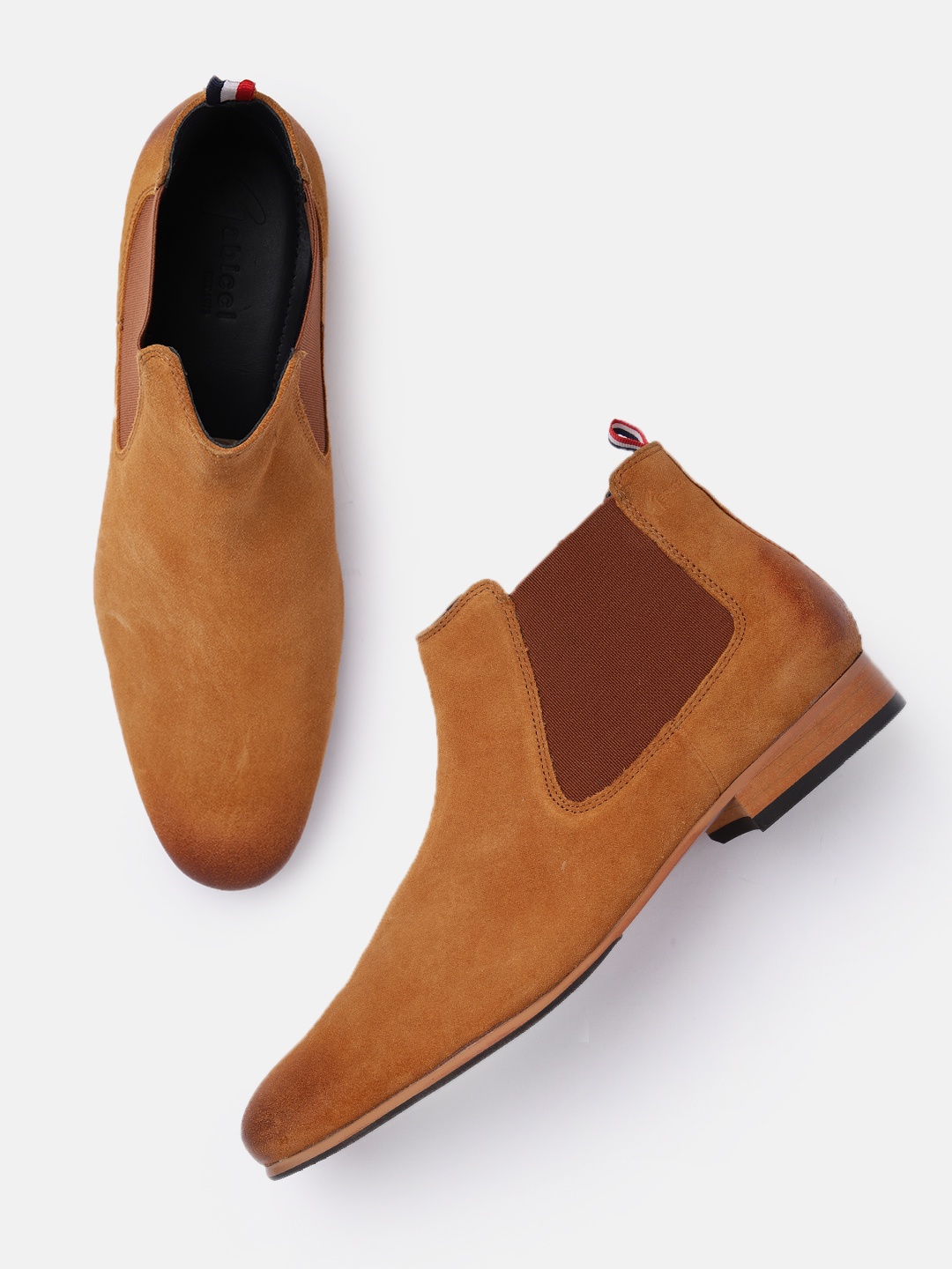 

GABICCI Men Tan Leather Flat Chelsea Boots