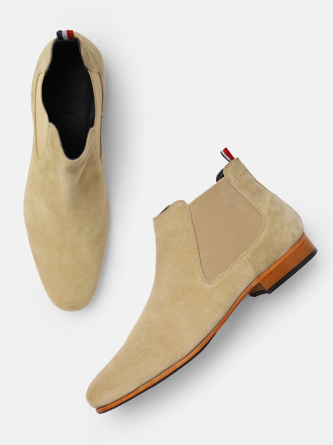 

GABICCI Men Tan Leather Flat Chelsea Boots