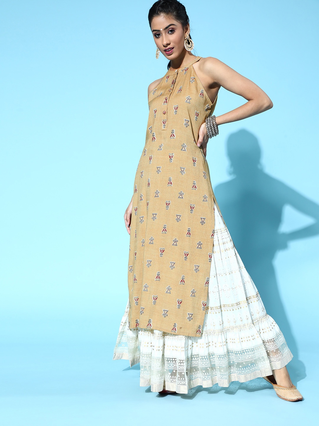 

AHIKA Strking Mustard Cotton Ethnic Motifs Kurta