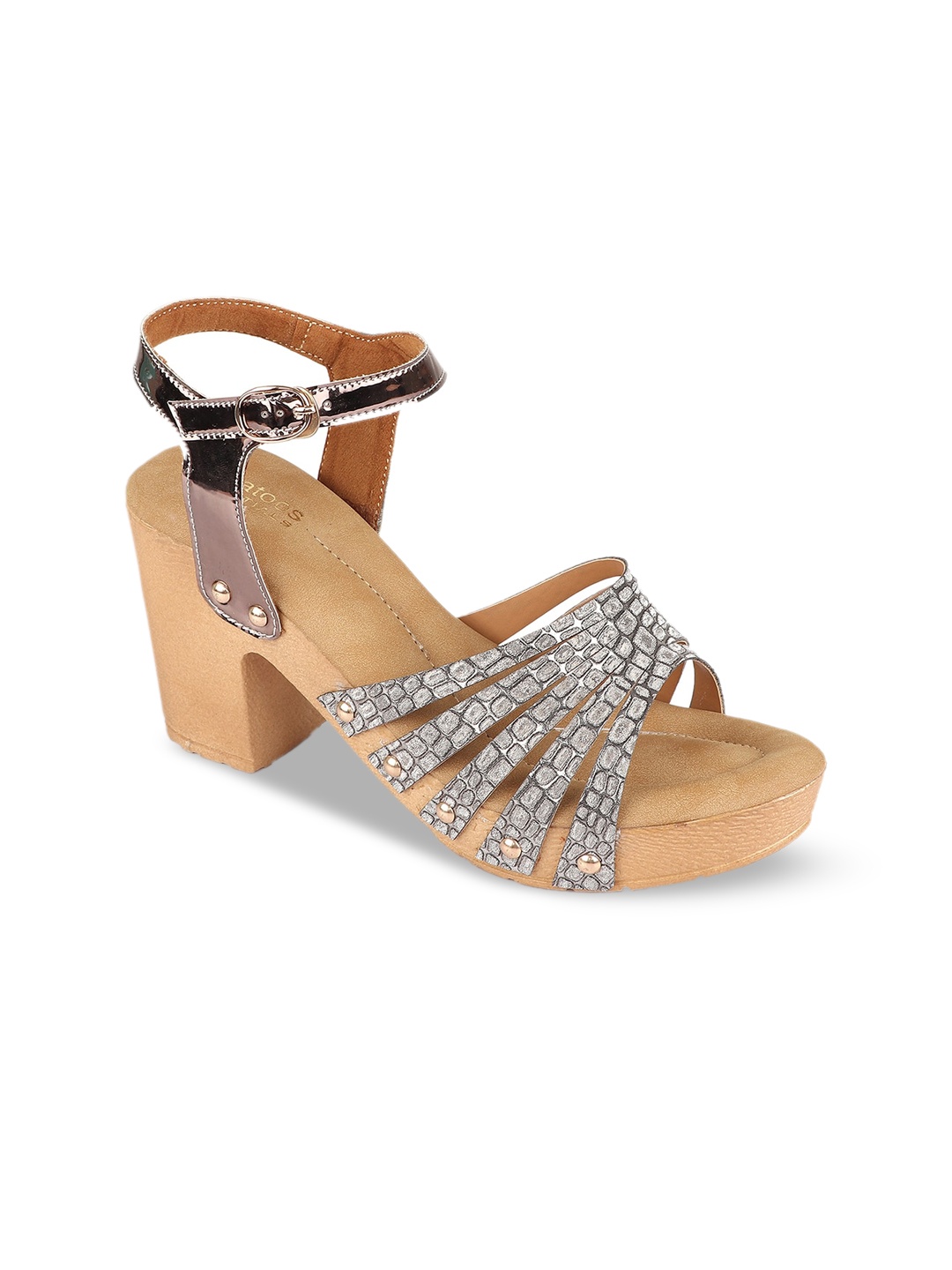 

Stelatoes Woman Gunmetal-Toned PU Block Sandals, Metallic