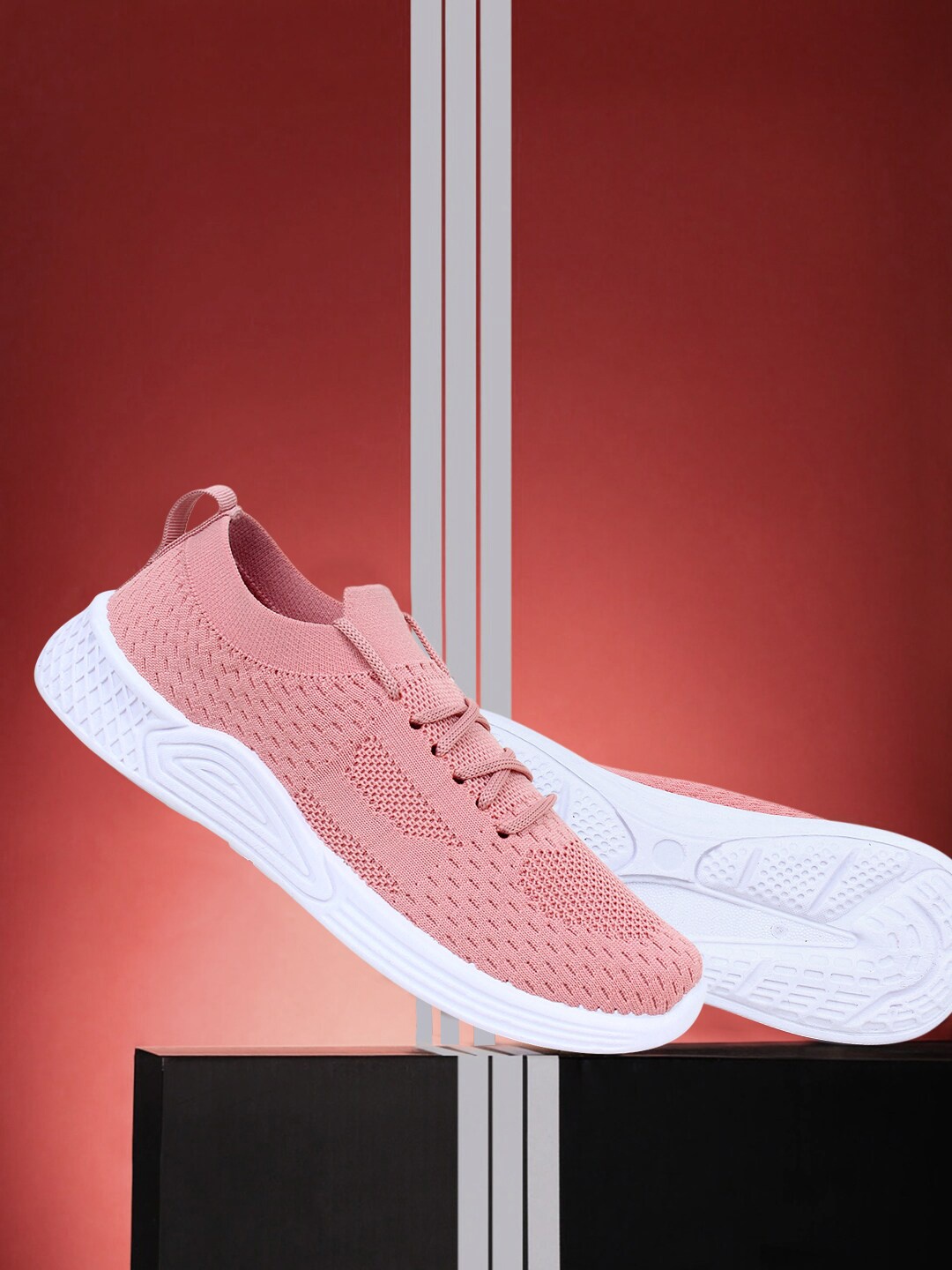 

Champs Women Peach-Coloured Woven Design Sneakers