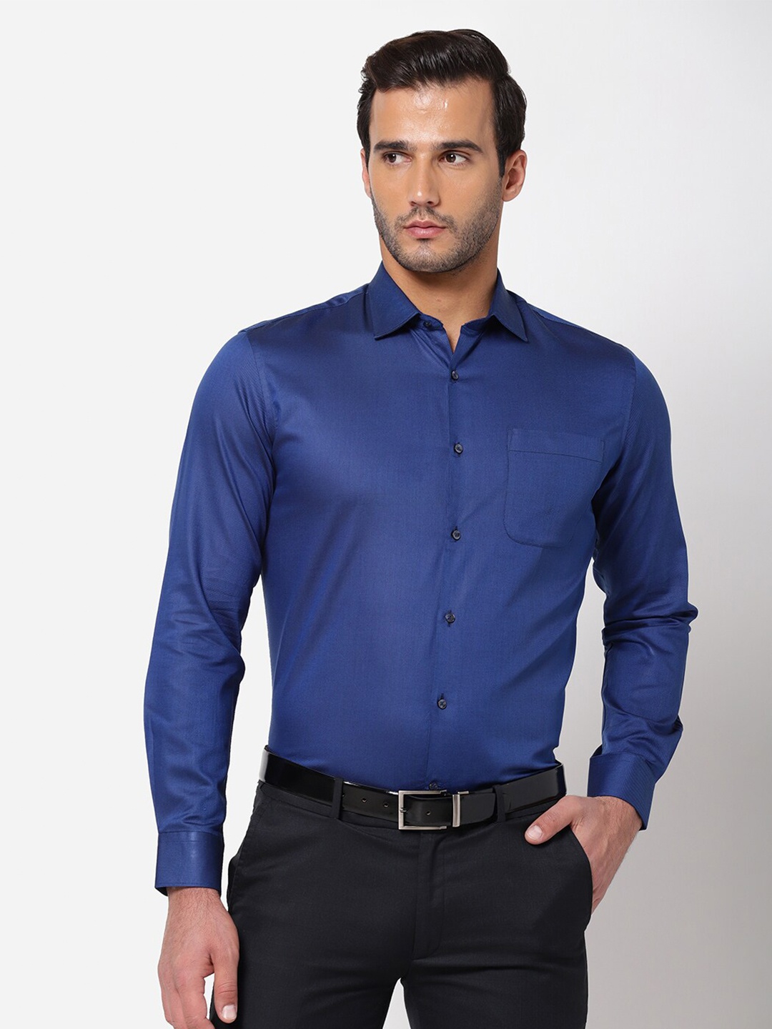 

AD By Arvind Men Navy Blue Cotton Solid Formal Shirt