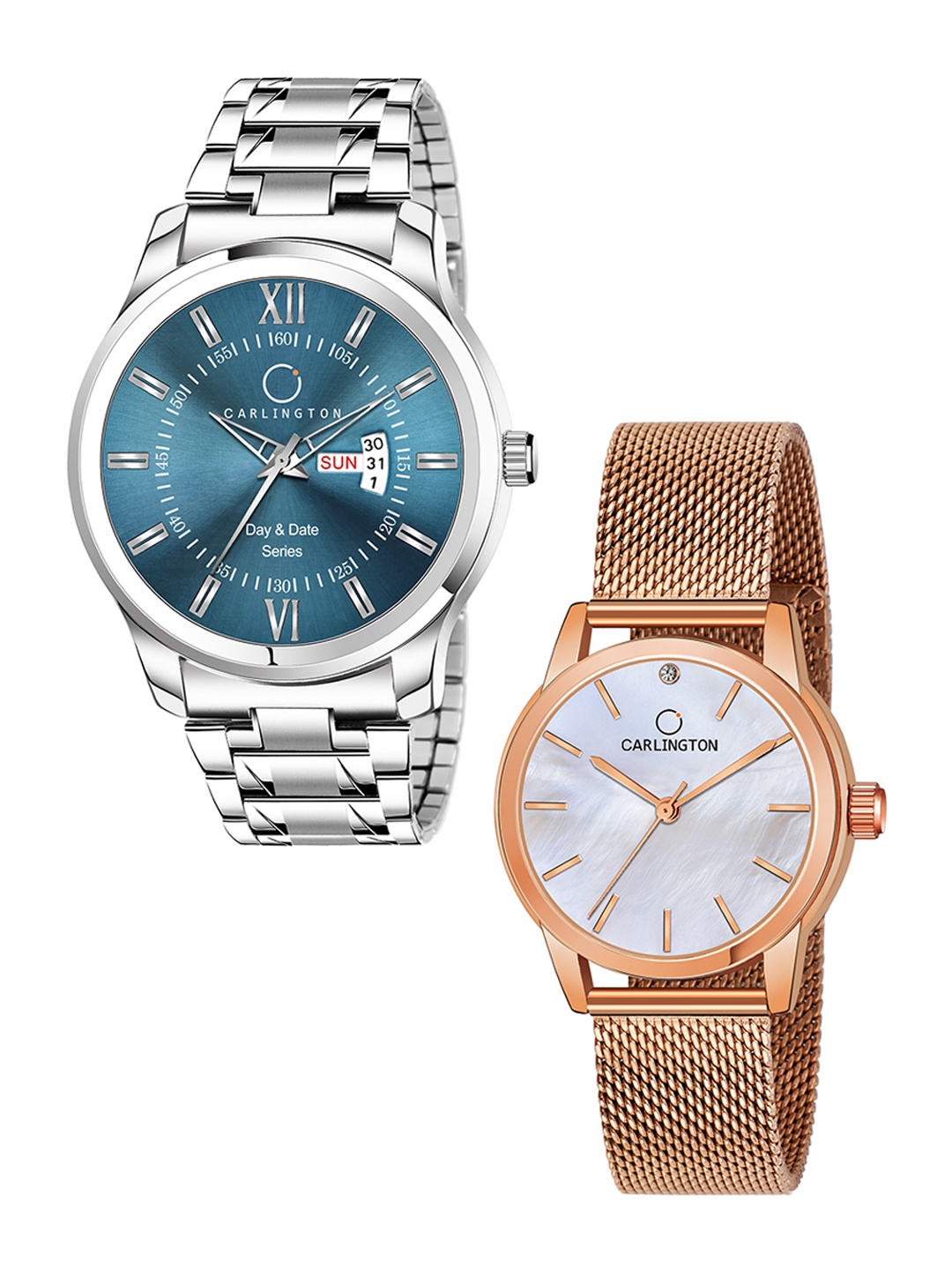 

CARLINGTON Stainless Steel Bracelet Style Couple Analogue Watches Combo G01 Pastel-CT2010, Multi