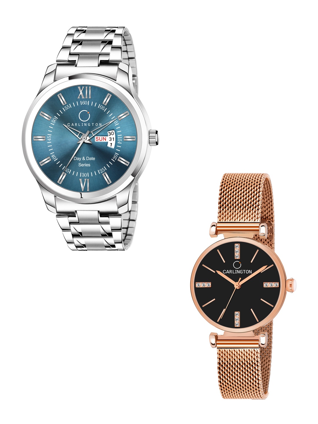 

CARLINGTON Stainless Steel Bracelet Style Couple Analogue Watches Combo G01 Pastel-CT2011, Multi