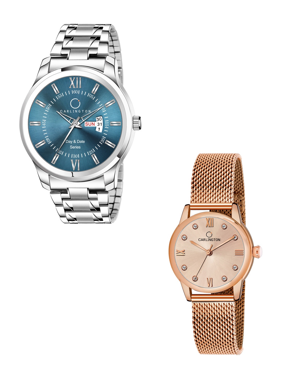 

CARLINGTON Stainless Steel Bracelet Style Couple Analogue Watches Combo G01 Pastel-CT2005, Multi