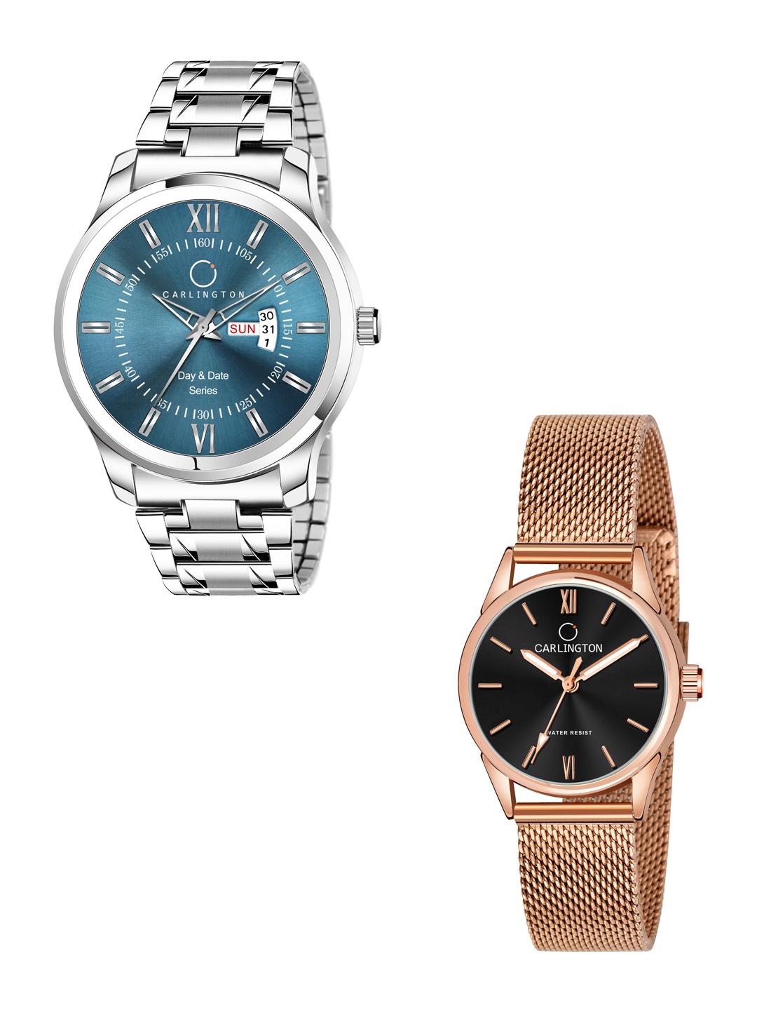 

CARLINGTON Stainless Steel Bracelet Style Couple Analogue Watches Combo G01 Pastel-CT2008, Multi