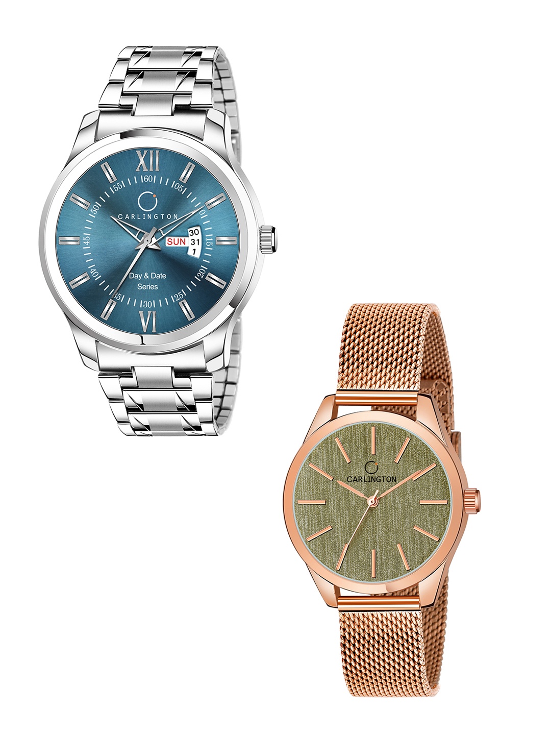 

CARLINGTON Stainless Steel Bracelet Style Couple Analogue Watches Combo G01 Pastel-CT2001, Multi